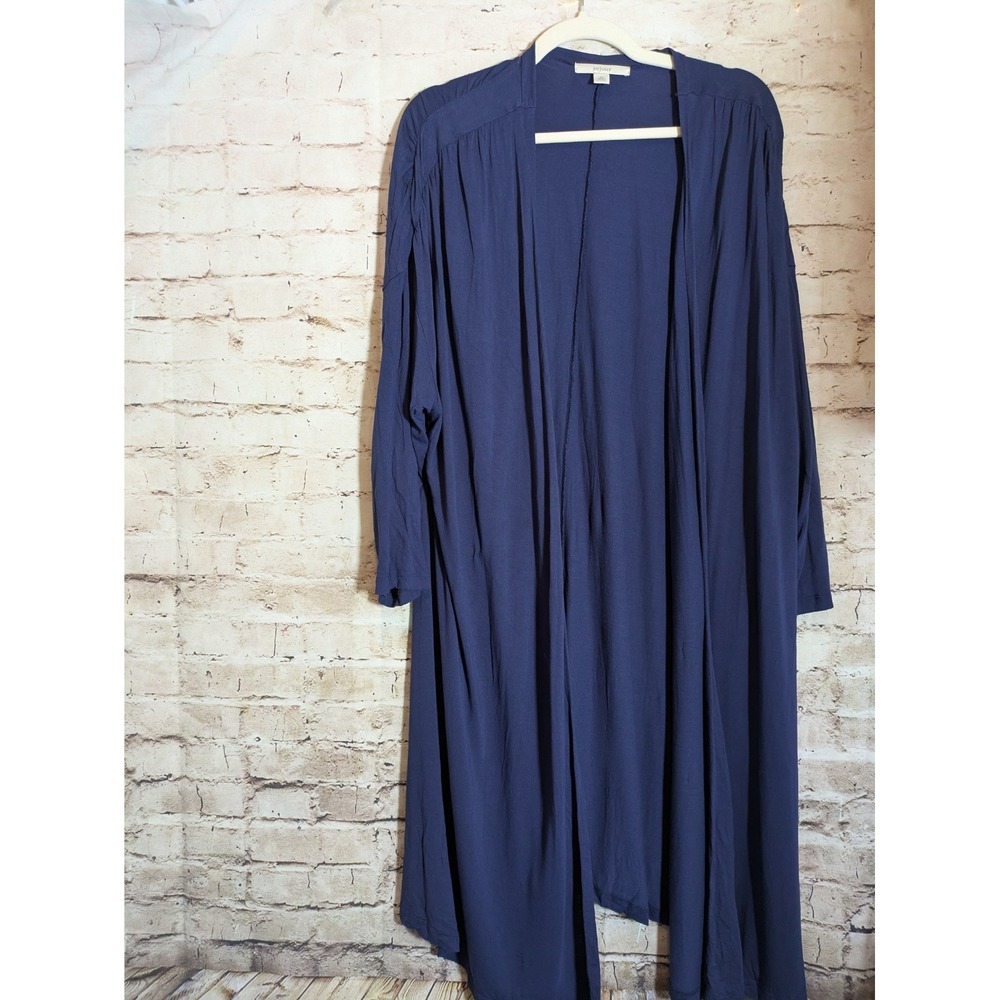 Sejour Open Front Duster Top Women's 2X Navy Blue Long Line Jersey Stretch